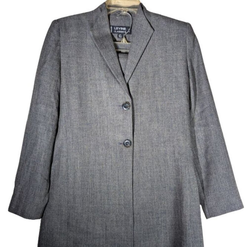 Vintage Y2K Larry Levine Petite Suit 2PC Gray Polyester Lined Pants Suit Size 6P